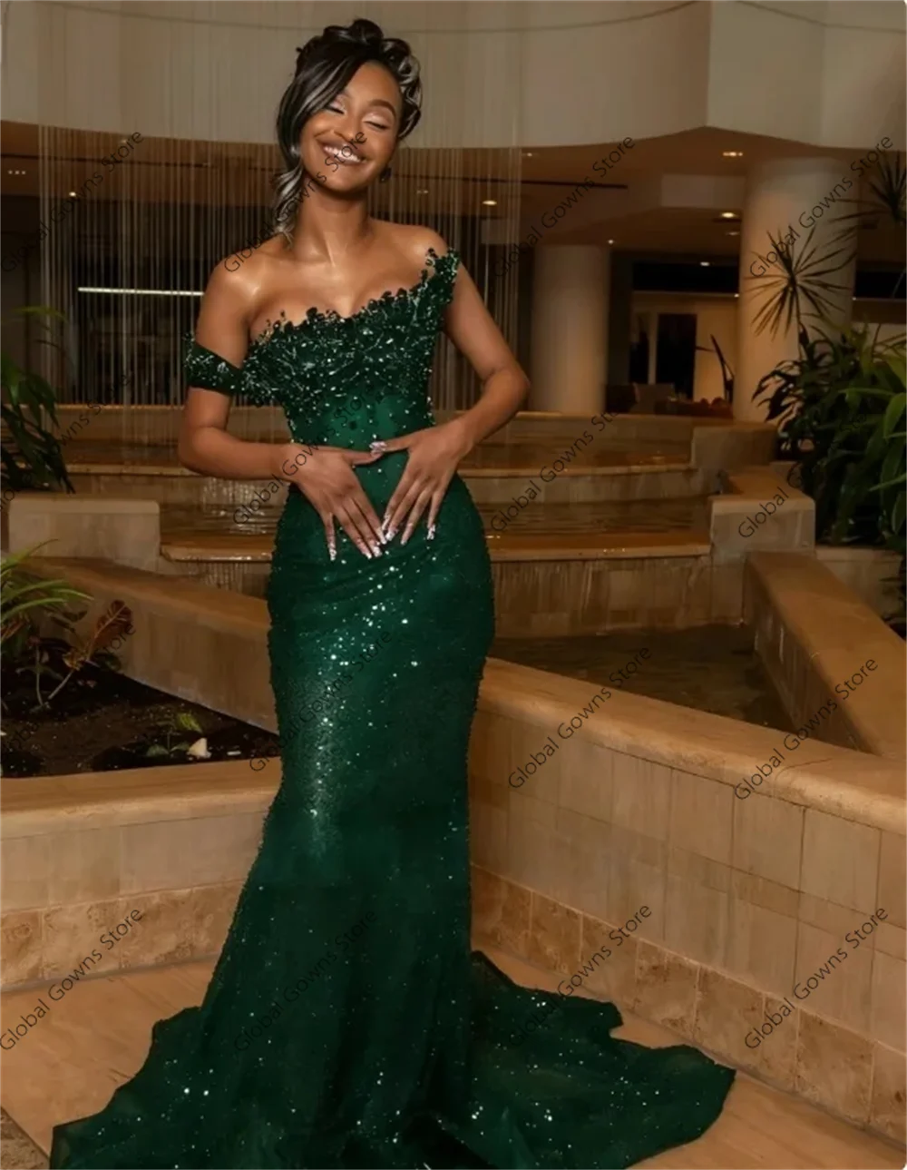 Bespoke Black Prom Dress With Corset 2026 One Shoulder Sequin Crystal Matric Farewell Dresses Mermaid Party Gown Customized image 6