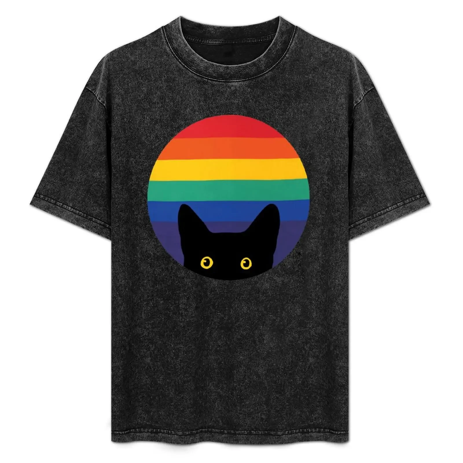 

Peeking Cat in Rainbow Circle T-Shirt korean fashion anime clothes customs Men's t-shirts