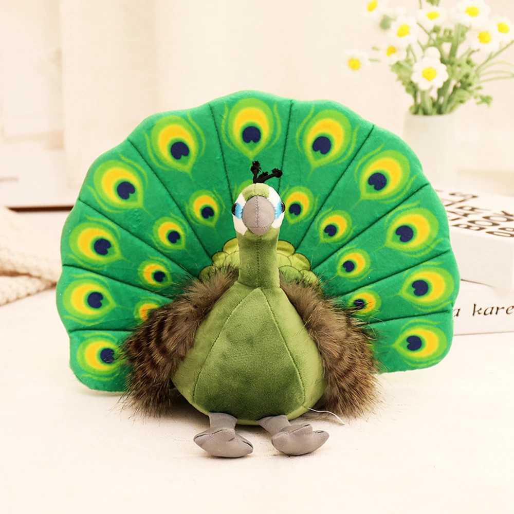 Animal selvagem recheado de pavão azul para crianças, brinquedos de pelúcia, Zoo Trip Souvenir Doll, pavão verde, presente de aniversário, drop shipping