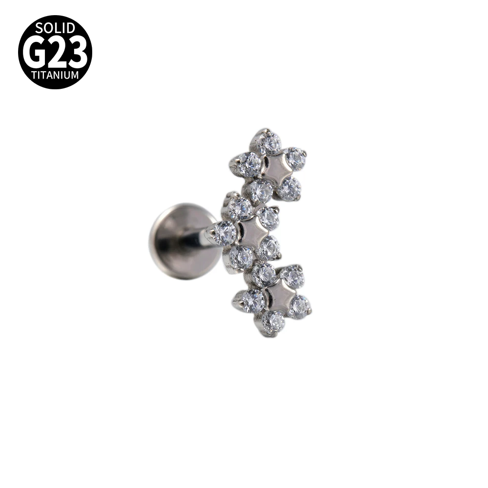 G23 Solid Titanium CZ Flower Moon Cartilage Earring