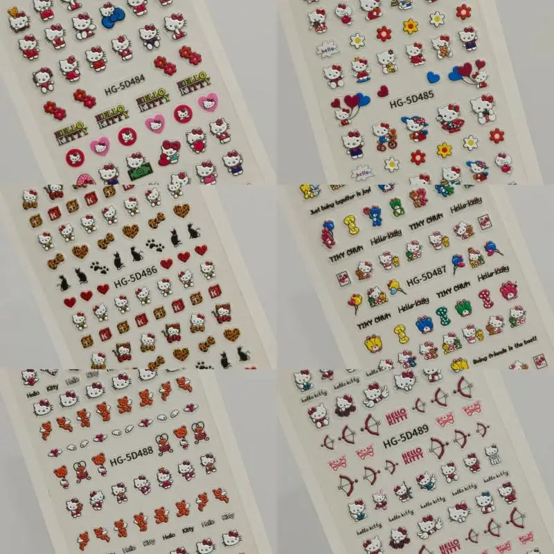 

1 шт. кавайные розовые наклейки для дизайна ногтей «Hello Kitty» для девочек, милые наклейки для ногтей Kuromi Hello Kitty Cat, клейкие наклейки для маникюра