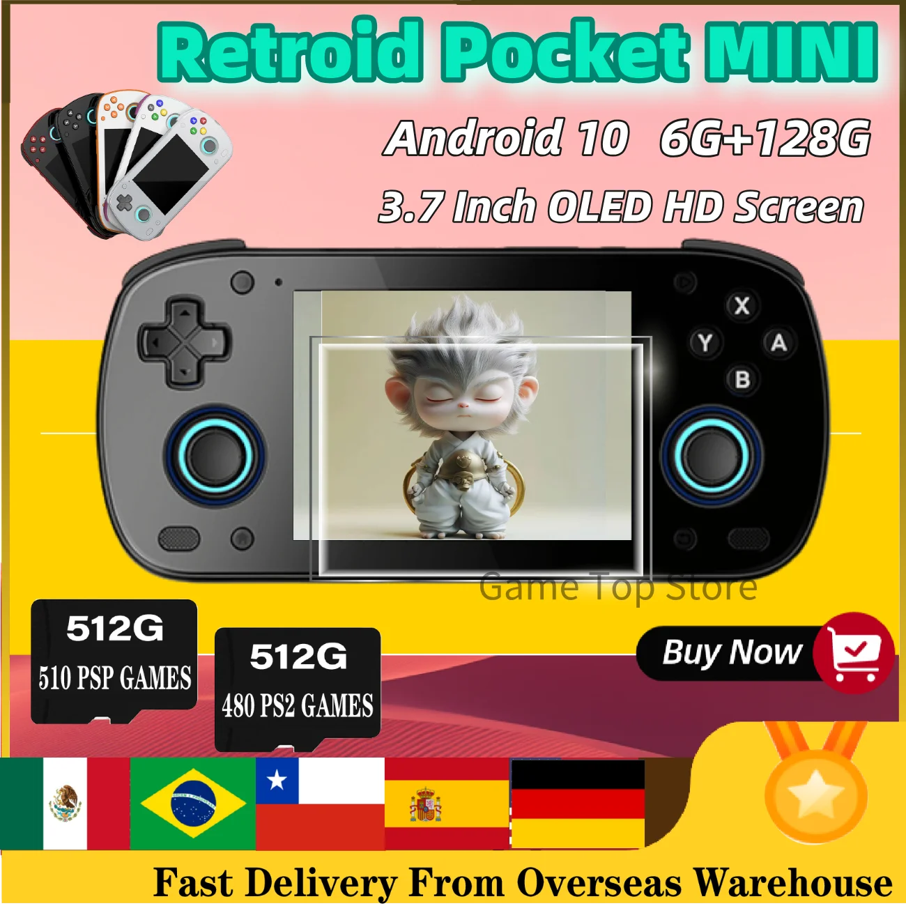 Retroid Pocket MINI SD865 RPMINI 3.7 Inch OLED HD Screen  6+128G Android Portable Pocket Handheld Gaming Console Custom PSP PS2