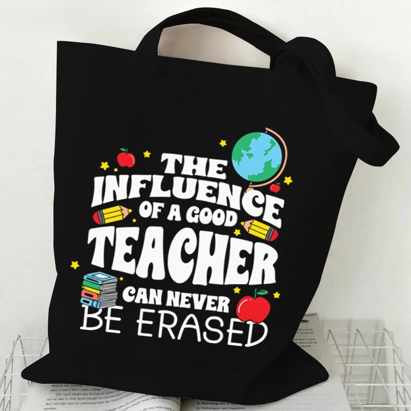 Teacher Life Canvas Tote Bag Women Cartoon Globe Shoulder Bags It Is A Beautiful Day To Learn Print Shopping Bag Teen Handbags