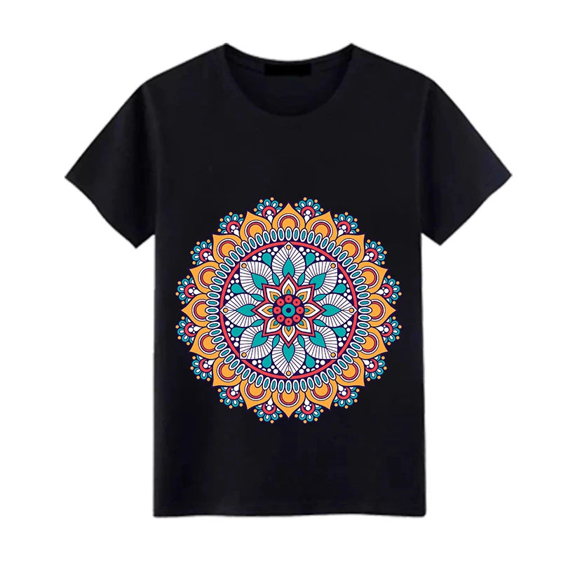 Heat Transfer Personalized Yoga Clothing Customization Retro Ethnic Style Mandala Flower Clothing T-shirt Printing Stripe