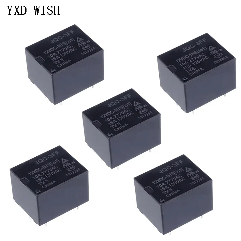 10pcs Mini Relay HF3FF JQC-3FF 005-1ZST 012-1ZST 024-1ZST (555) DC 5V 12V 24V 12A 5PIN HF3FF-005-1ZST Conversion Power Relays