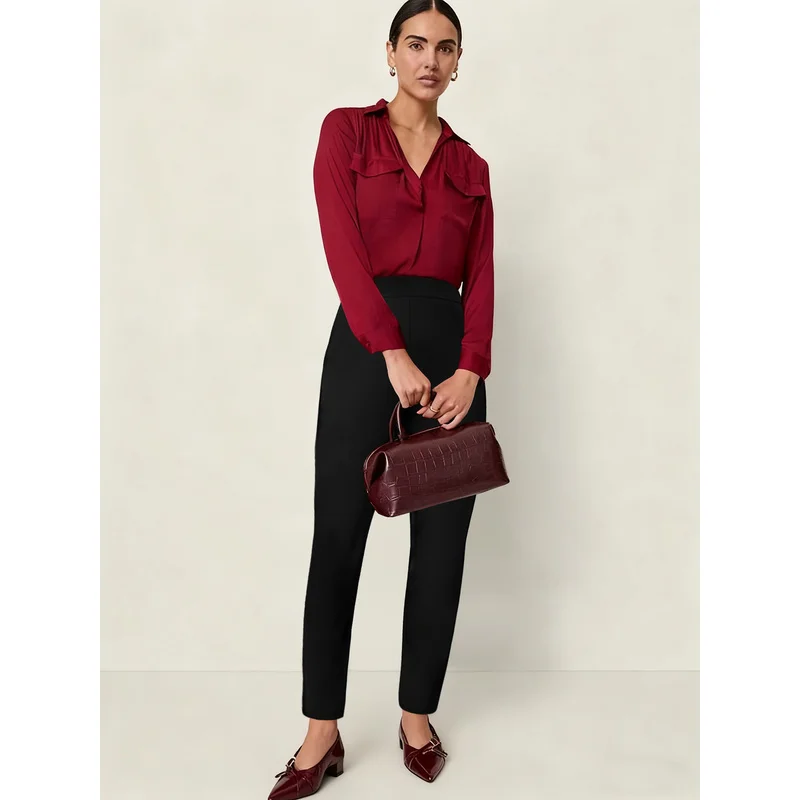 2025, moderne Slim-Fit-Hose für Damen, elastische Taille, bequem, schlankmachend, einfarbig, schwarz, Büro-Party-Hose