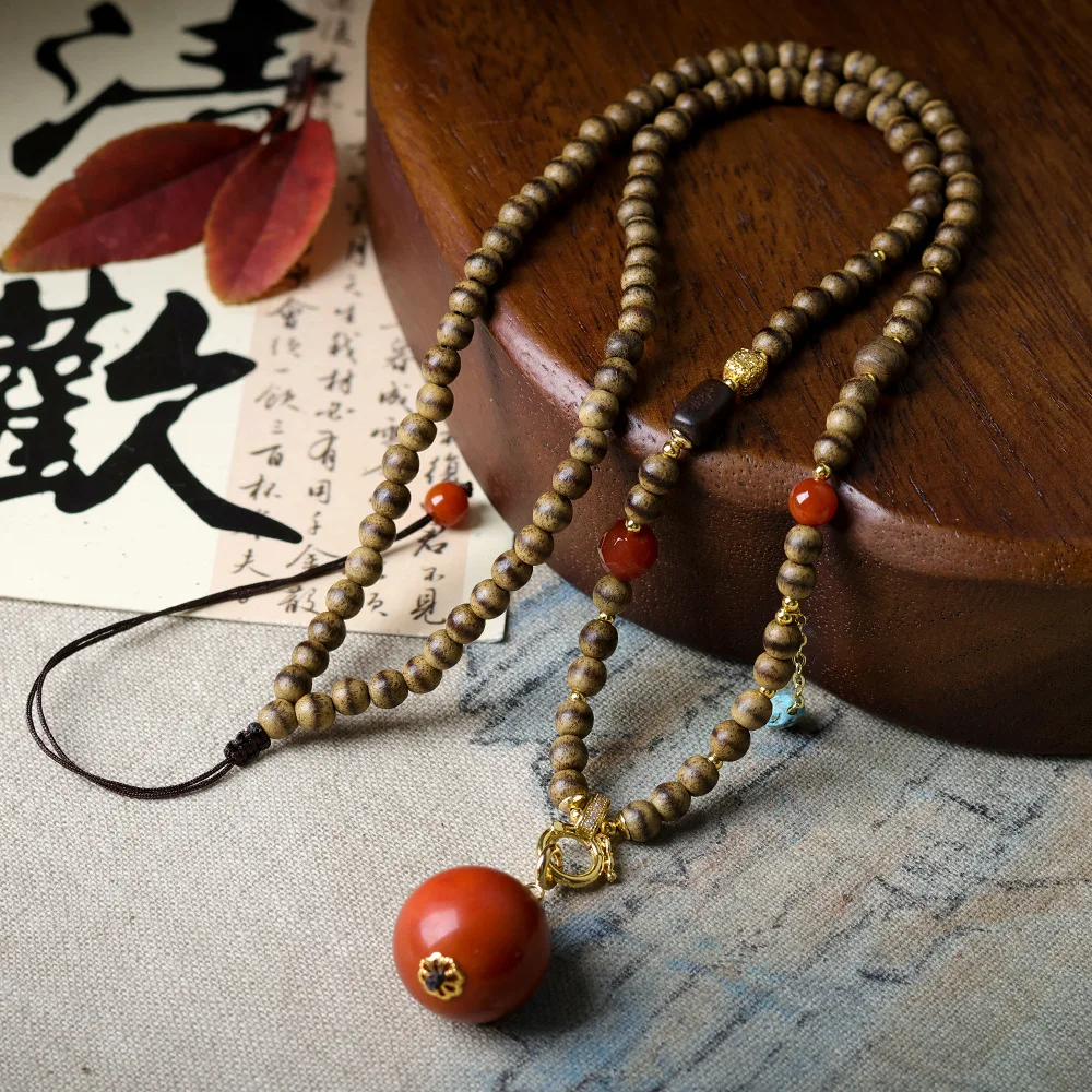 New Chinese style first-line butter agarwood necklace original cultural play Warring States red sweater chain bracelet