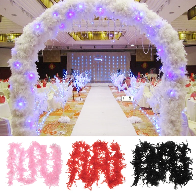 2M Fluffy Pink Turkey Feather Boa Strip for Clothes Dress Shawl/Scarf DIY Jewelry Accessories Craft Wedding Party Decoration