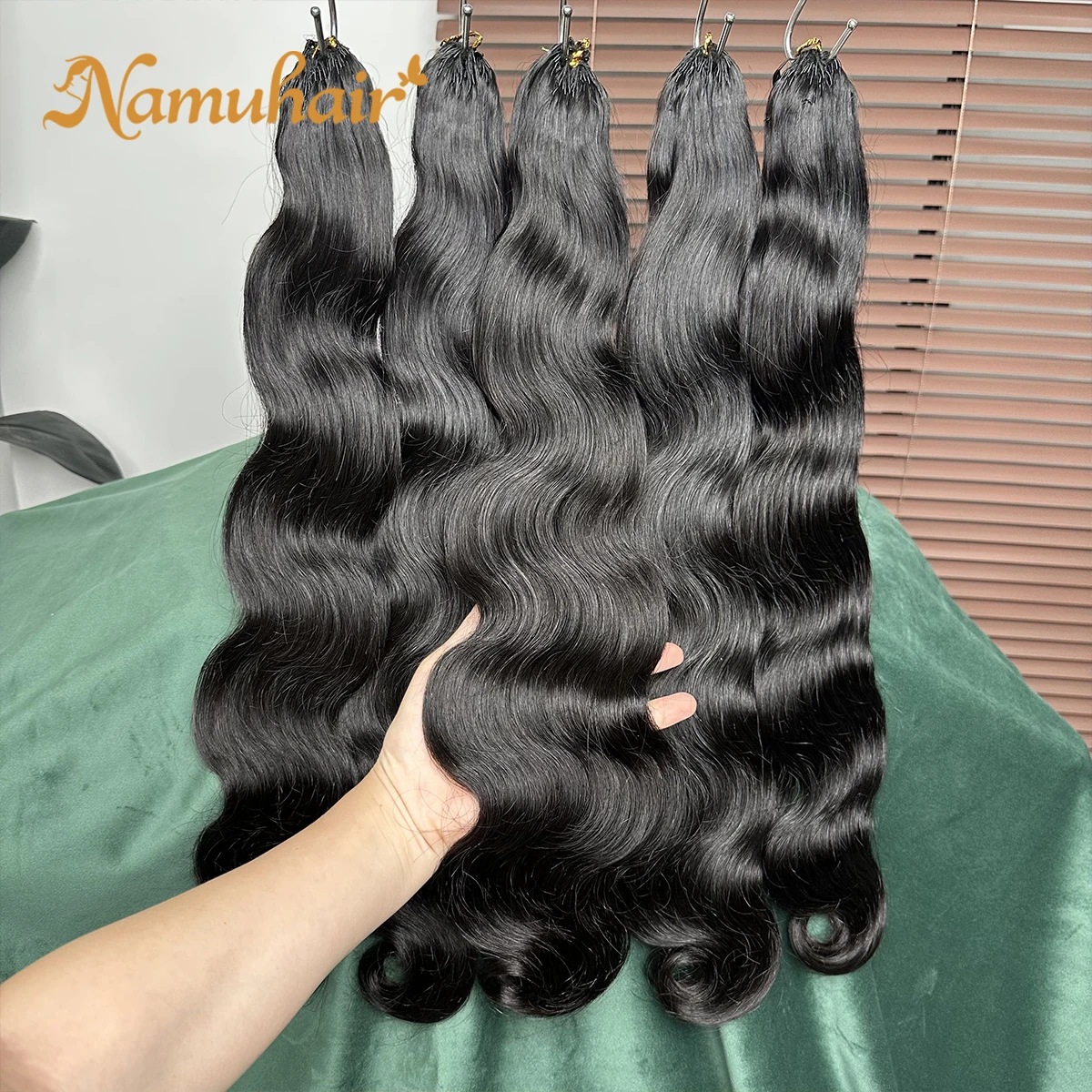 Extensions de cheveux humains 100% naturels, tressées au crochet, ondulées, pré-séparées, invisibles, réutilisables, effet plume, avec nœuds miracle.
