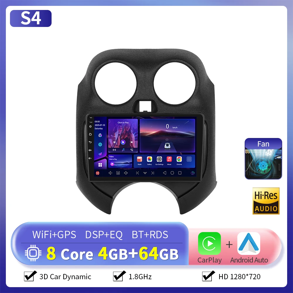 Camecho 9 "Draadloze Carplay Android Auto Autoradio Voor Nissan Micra 2010-2017 Multimedia Speler GPS 4G Wifi 2 Din Autoradio
