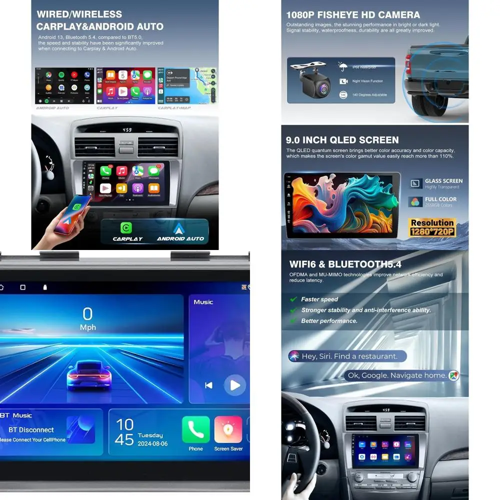 

5G WiFi(6) Car Radio for Toyota Camry 2006-2011, Android13/Wireless CarPlay/Android Auto/Touch Screen/GPS Navigation/Bluetooth/F