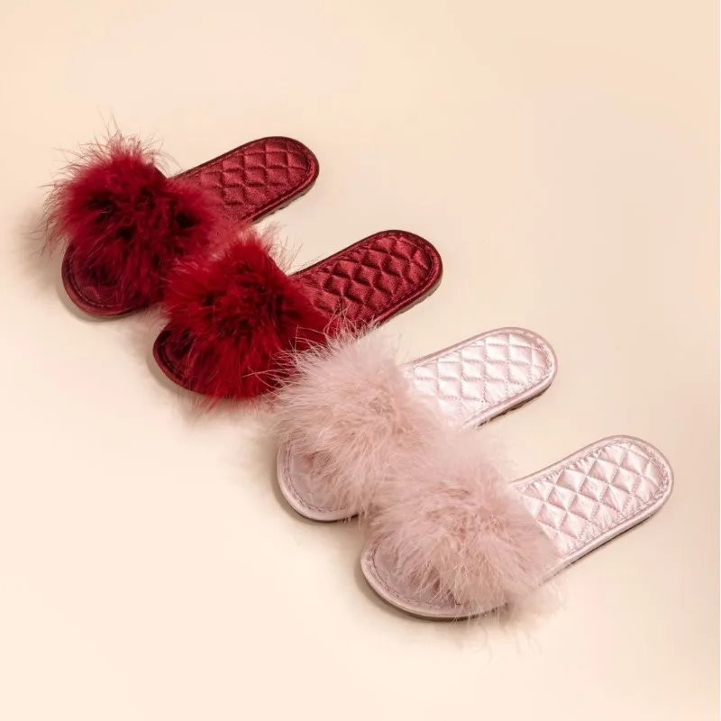 

Ethereal Furry Slippers for Women, New Outerwear,Bridesmaid's Cool Drag Skirt,Feather Bride's Wedding Morning Gown,Wedding Shoes