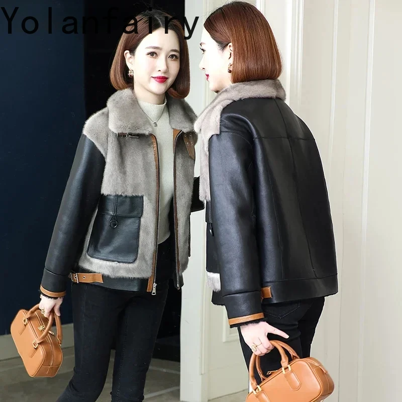 Top Quality Real Leather Jacket Women Genuine Sheepskin Spliced Mink Fur Coat Winter Fashion Fur Coats Chamarras Para Mujeres