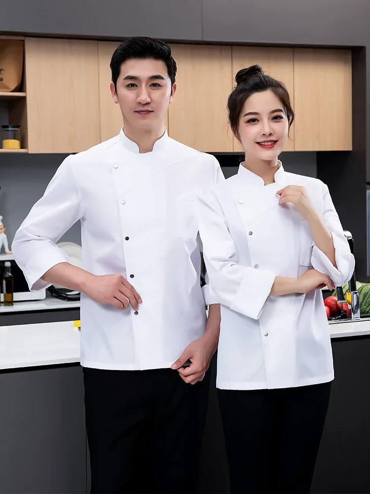 Long Sleeve Uniform Kitchen Unisex Chef Clothes Restaurant Overalls Food Service Hotel Breathable Five Buckles Jackets