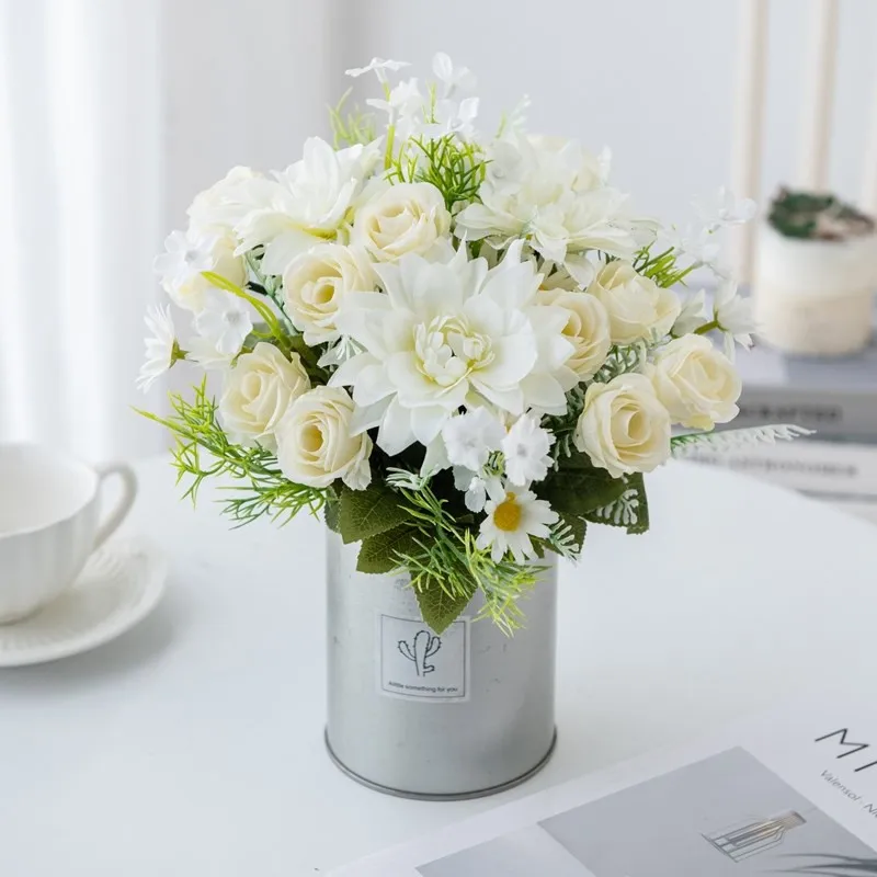1/5PCS Dahlie Kleine Rosen Kombination Künstliche Blumen Festival Girlande Hochzeit Hause Balkon Dekoration Fotografie Requisiten Diy – Detail 1