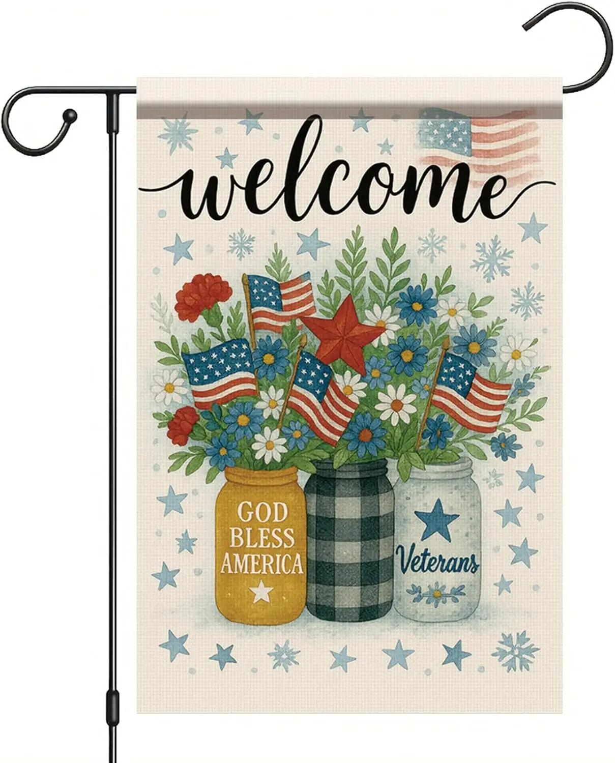 Welcome Patriotic Garden Flag Mason Jar American Flag 12x18 Double Sided Wildflowers God Bless America Veterans Yard Banner  LLE