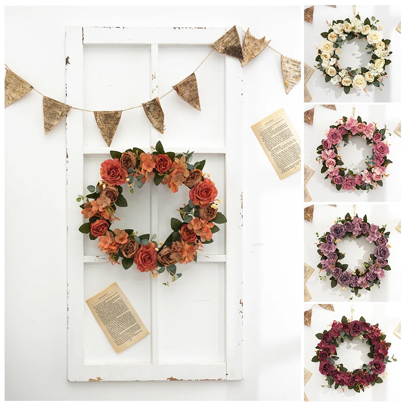 34cm Peony Simulated Garland Rattan Ring Decoration Photography Props Creative Flower Wedding Wreath Flower Home Door Decoration