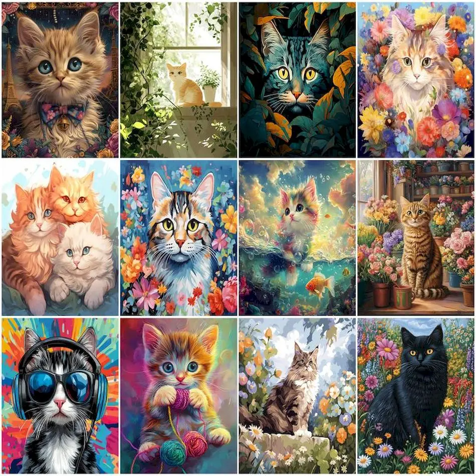 

RUOPOTY Oil Painting By Numbers Cat animals Diy Color Markers Adult Coloring Paint Brushes Art Supplies Handmade Home Decoration