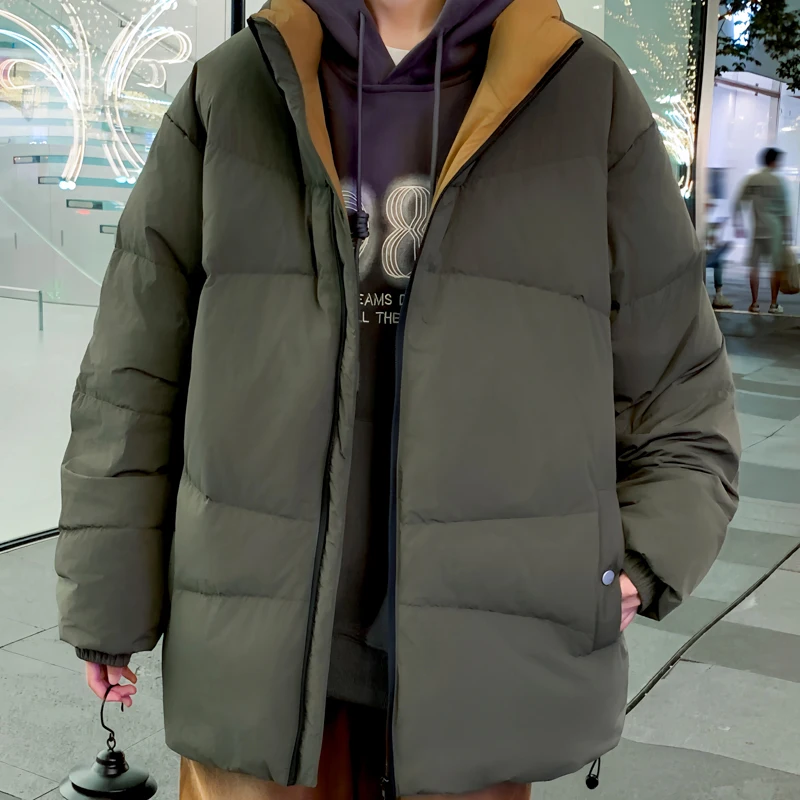 

Мужская уличная теплая пуховая куртка на хлопковой подкладке, светлая зимняя теплая пуховая куртка в зрелом стиле, мужская однотонная повседневная куртка