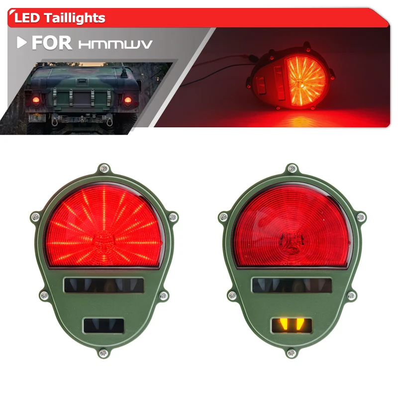 2x LED Taillights Assembly Rear Turn Signal Brake Stop Light Green 24V For M Series HMMWV HUMVEE Models M35 M998 M1025 M1026 etc