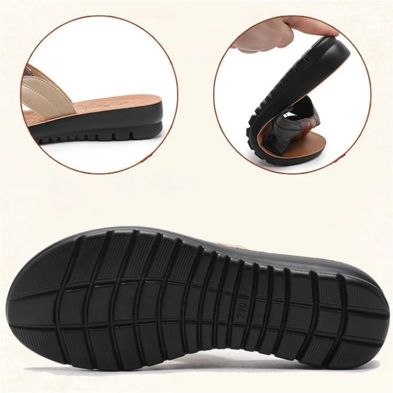 Summer Slippers for Women Sandal Soft Sole Anti slip Women Shoes True Soft Leather Mom\'s Sandals Cool Slippers Hollow Shoes