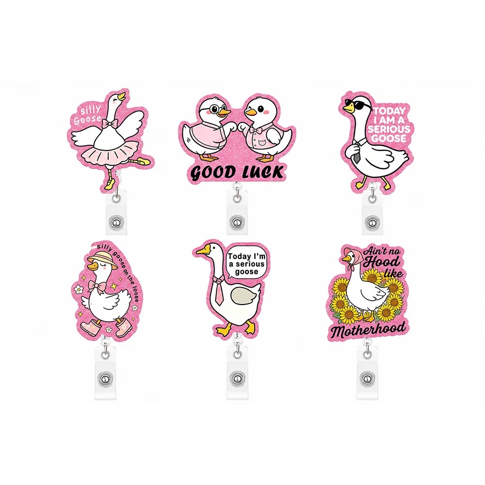 Cartoon Goose Badge Reel Retractable Badge Holder Rotatable Clip Badge Holder Rotatable For  Institution Daily Outing