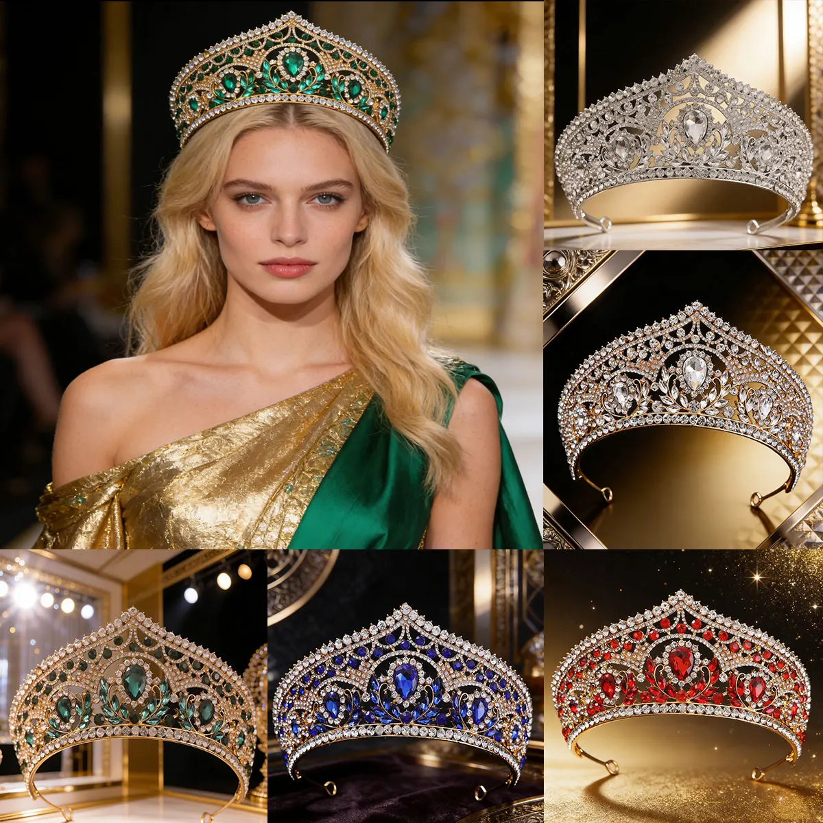 Multi-Color Royal Crystal Tiara Set Luxury Bridal Headpiece for Wedding  Prom & Formal Events