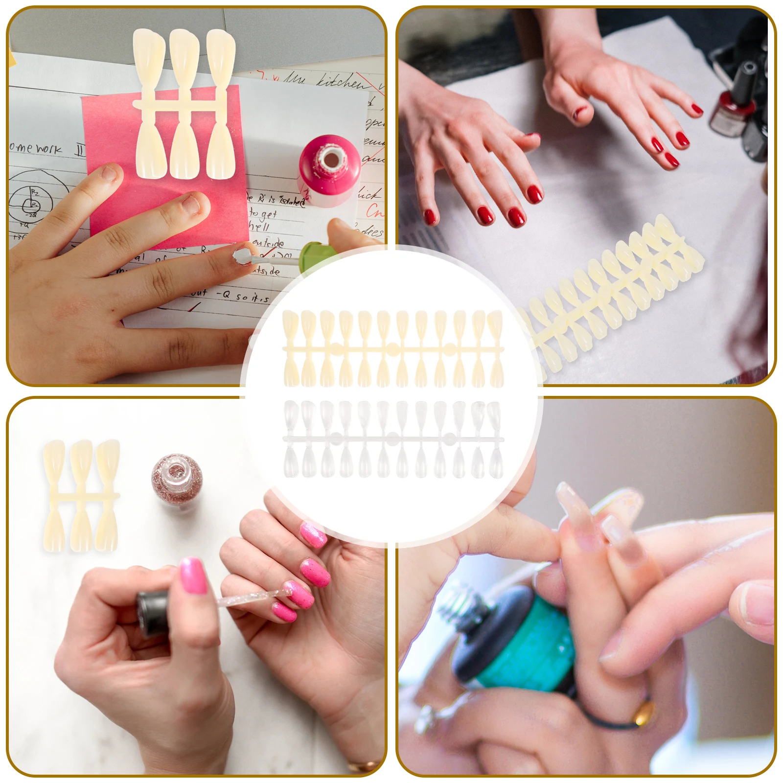

480pcs 2 Sets Pointed Head Color Mold Manicure Practice Nail Template Fake Nails Training Pieces Salon Home Use Premium Plastic