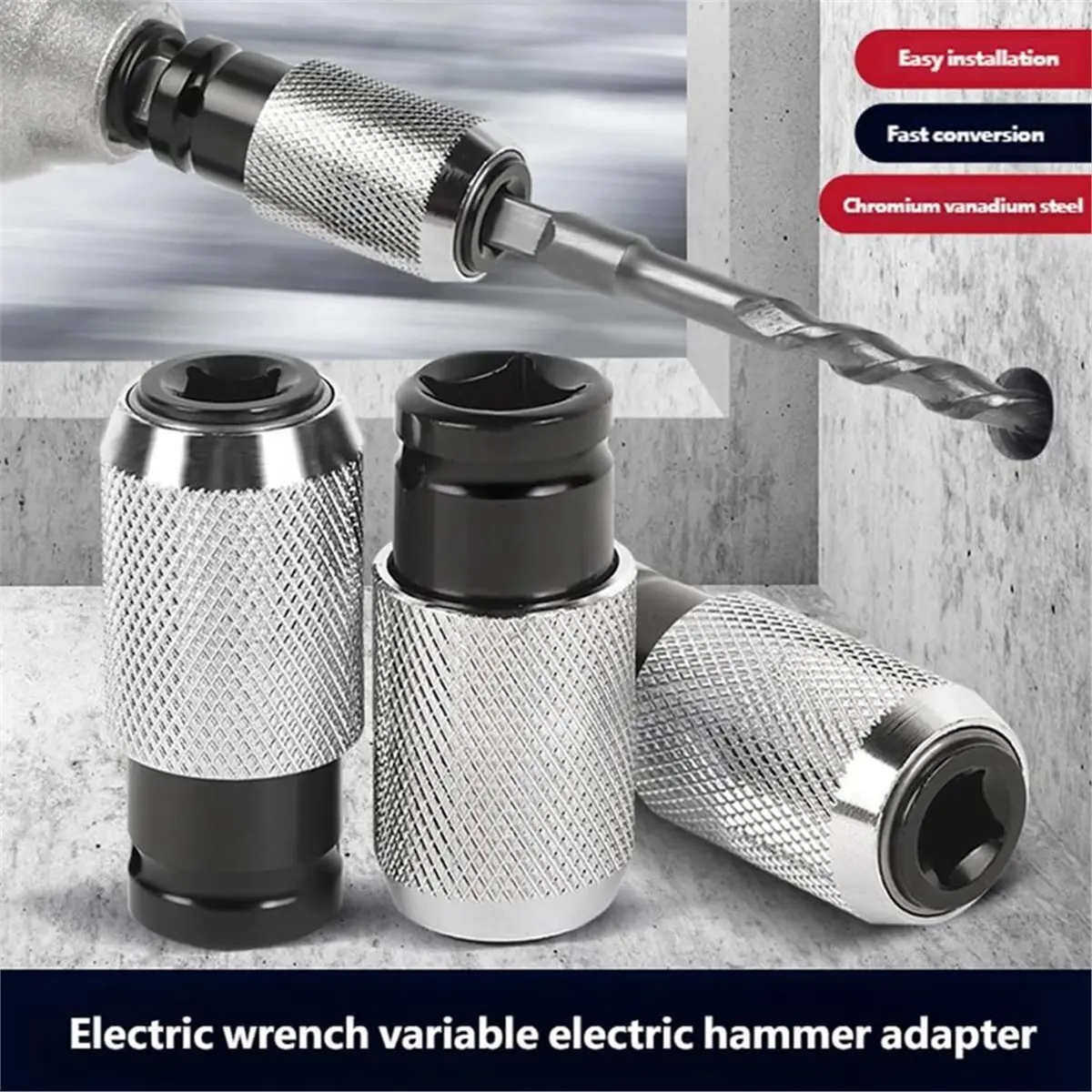 AA19 Electric Drill Wrench to Hammer Converter with Impact Drill Bits Set, 4 Sizes Adapter Kit