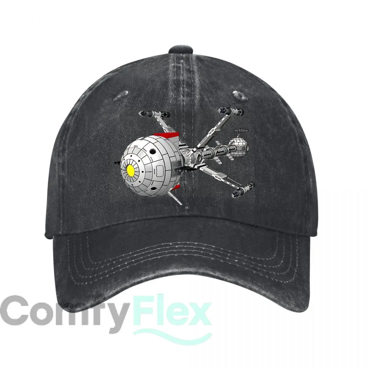 Retro Sci-Fi Spaceship Detailed Design Baseball Cap Men Women Distressed Washed Sun Cap Outdoor Workouts Hat