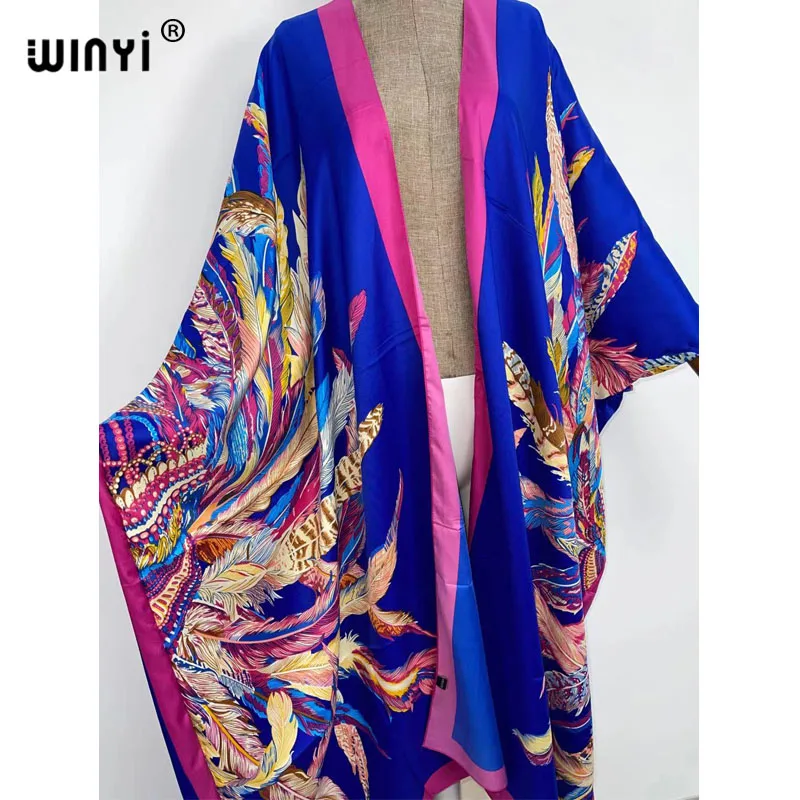 WINYI 2022 Oversized Beach Kimono With Sashes Bohemian Vintage Slim Sexy Long Cardigan Women Big Sleeve sukienka Fringe Cover-Up