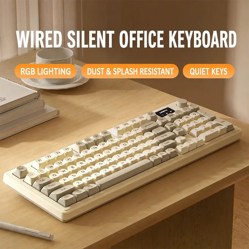 Langtu L98 Wired Keyboard 98 Keys Mechanical Feel Rgb Gaming and Office Keyboard Dust-Proof Structure with Display and Multi-Function Knob Suitable for Pc and Laptop