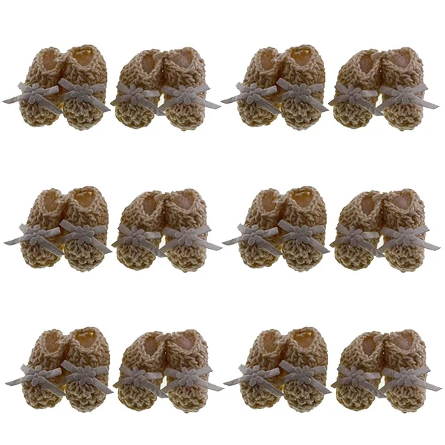 12 par ręcznie robionych, miniaturowych, beżowych bucików na szydełku do dekoracji na baby shower, chrzest, przyjęcie, 2,5 x 4,0 cm