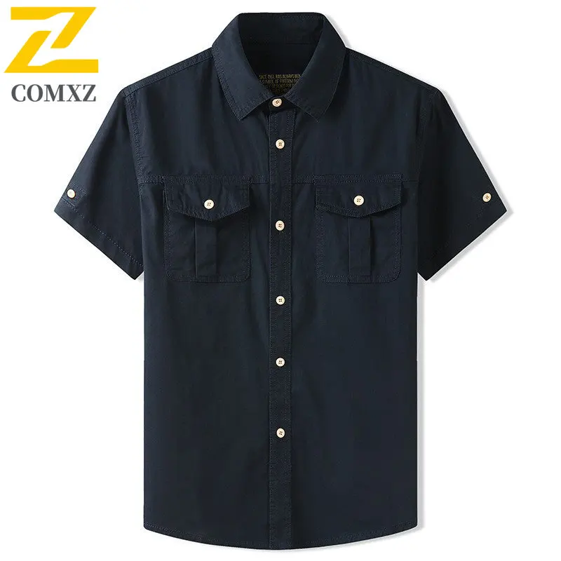 New Short Sleeve Shirt Men's 2025 Summer high quality Cotton Comfortable Breathable Cargo Shirts Male Street Harajuku Overshirt