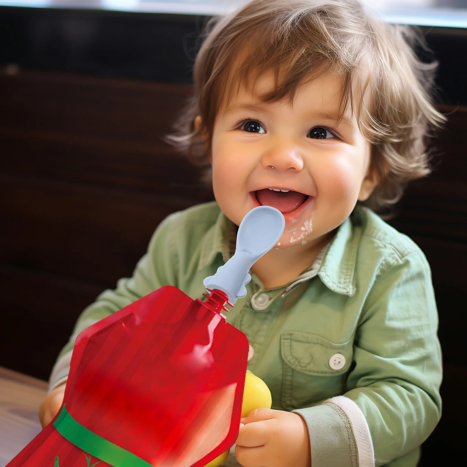 

4pcs Baby Bag Spoon Set Double Silicone Spoons Food Pouch Attachment Safety Clean Infant Feeding Supplies Toddler Tableware