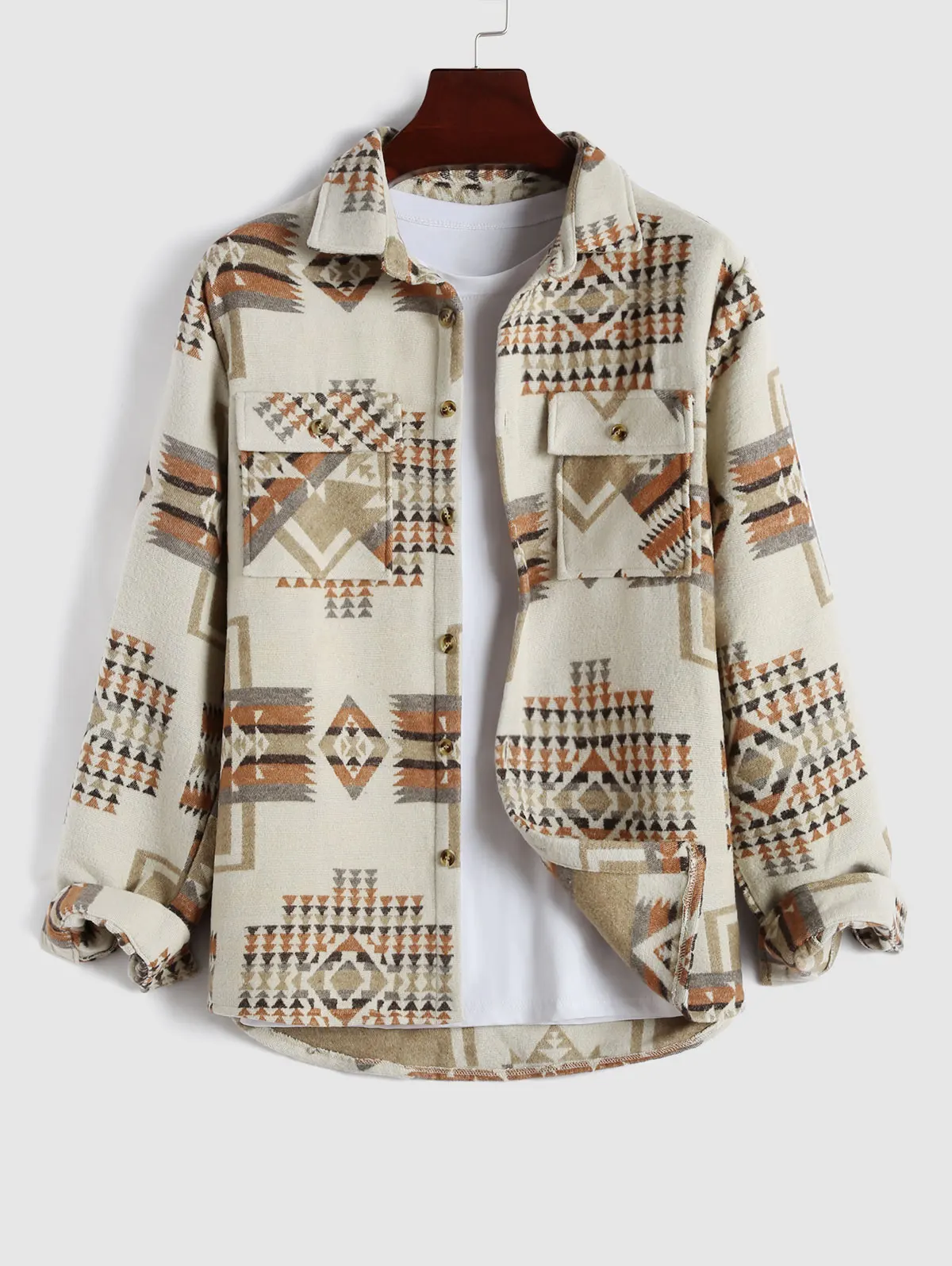 

ZAFUL Geometric Tribal Ethnic Aztec Printed Shacket