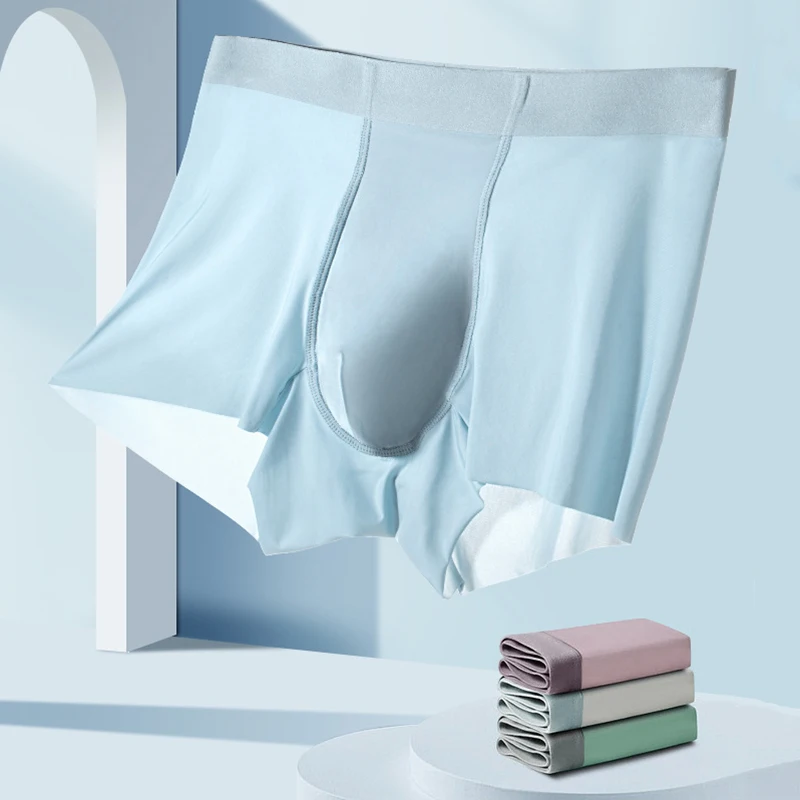 

3Pcs Men Boxer Shorts Panties Ice Silk Underwear Solid Color Mid-waist Cool Antibacterial Boxers Breathable Briefs Underpants