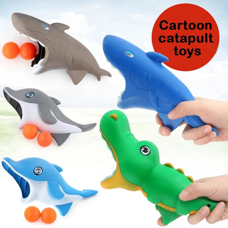 New Cartoon Shark Dolphin Catapult Ball Toys Interactive Toys For Parents And Children Fun Launch Ball Bouncing Ball Kids Gift