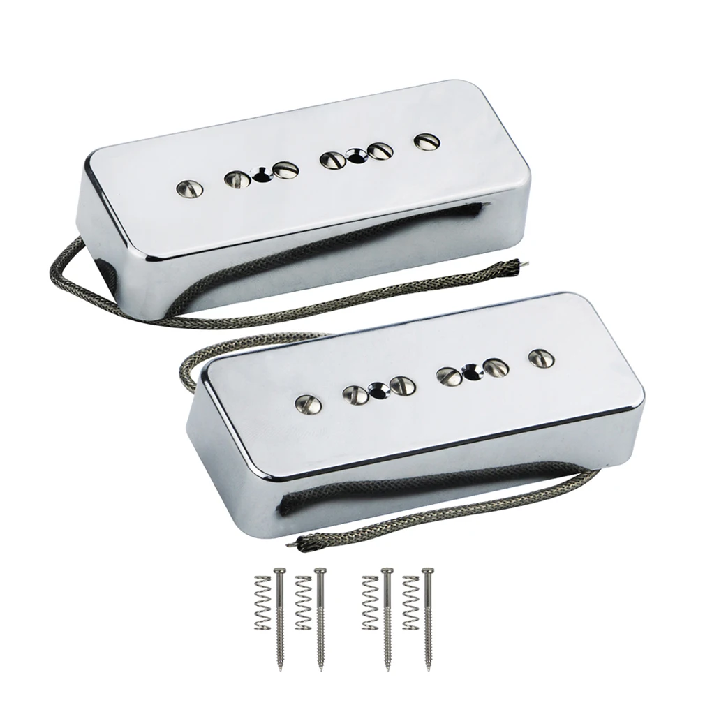 FLEOR Chrome Set of Neck & Bridge Soapbar P90 Pickup Alnico 5 Single Coil Electric Guitar Pickups Guitar Parts