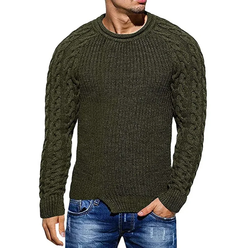 European and American Men's New Solid Color Round Neck Jacquard Long-sleeved Knitted Sweater for Autumn and Winter. M-XXXL