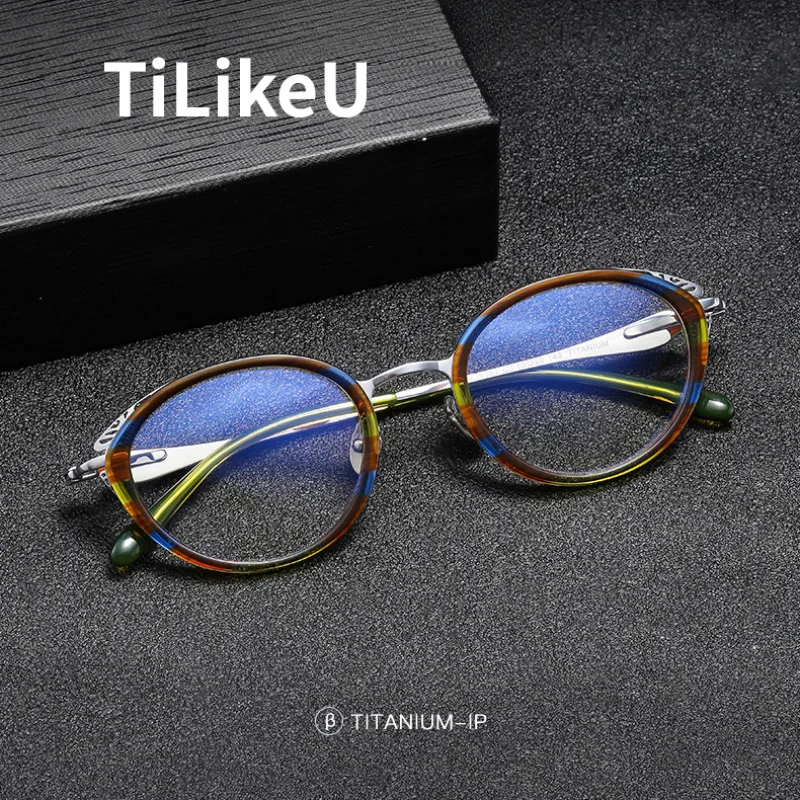 

New Colorful Fashion Students Comfort Pure Titanium Eyeglasses Frame Literary Retro Style Myopia Youth Trend Oval Glasses Frames