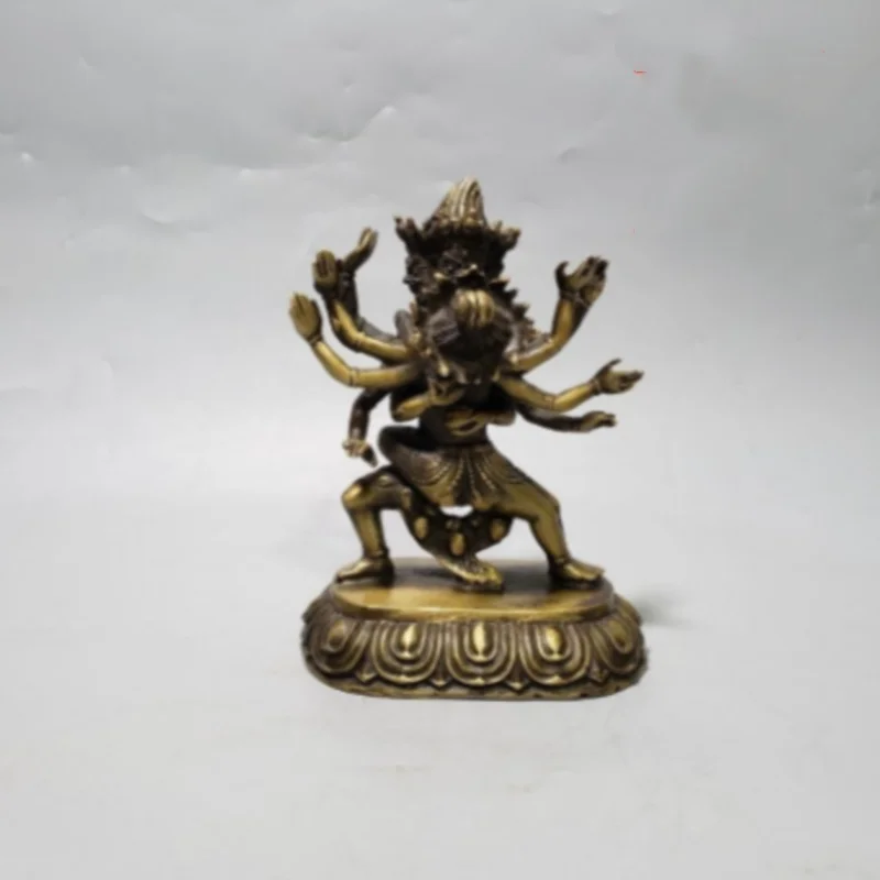 Antique Gilt Brass Yab-Yum Statue - Tibetan Buddhist Tantric Deity Sculpture in Nepalese Craft Home Altar, Desktop Display