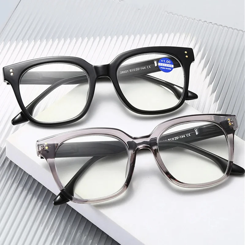 

seemfly Fashion Square Anti Blue Light Reading Glasses Men's Computer Optical Prescription Eyeglasses Finished Hyperopia Eyewear