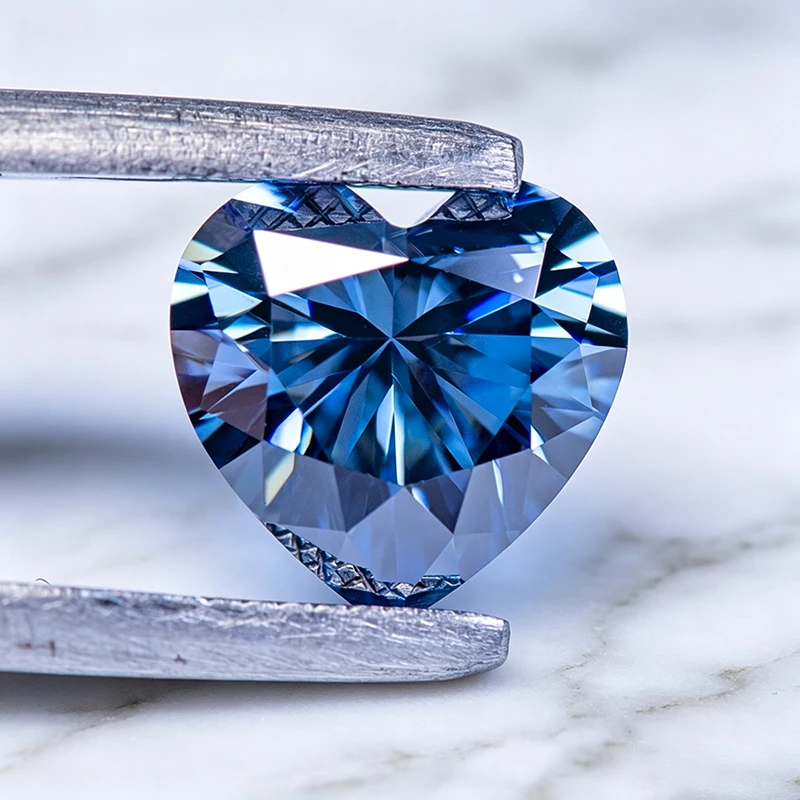 Moissanit-Stein Herzschliff Natürlicher Königsblauer Laborgezüchteter Edelstein für Charms Schmuckherstellung Besteht Diamanttester mit Zertifikat – Detail 5