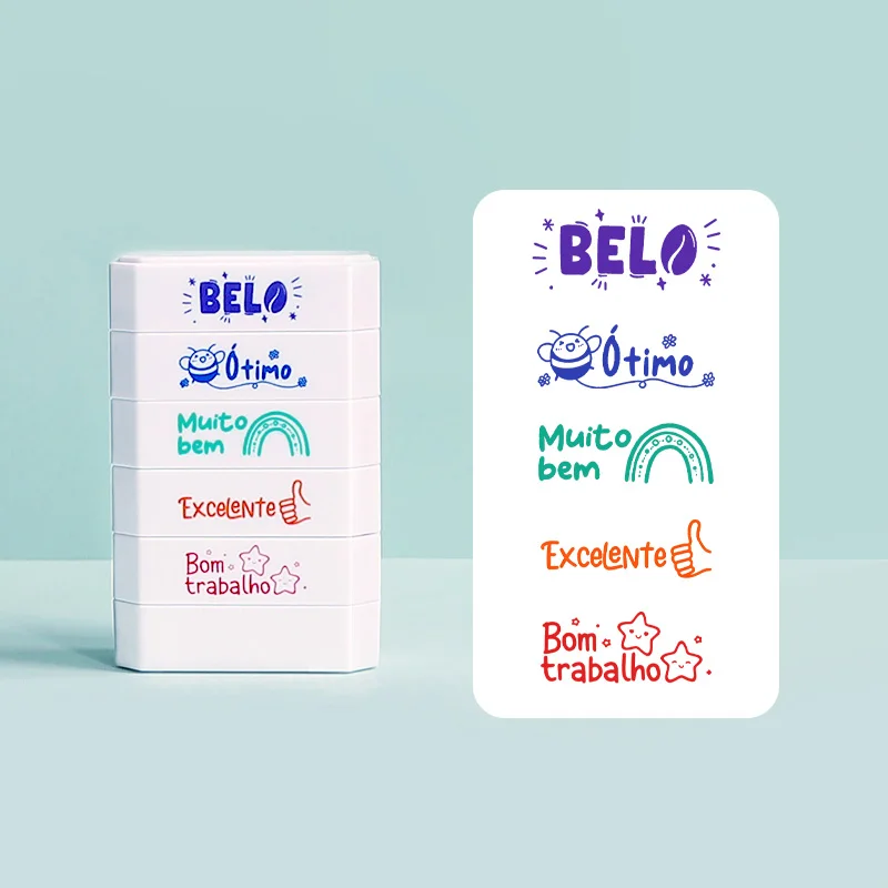 A set 5-layer Portuguese stamp teachers can use to praise students' progress, encourage hard work, provide positive feedback