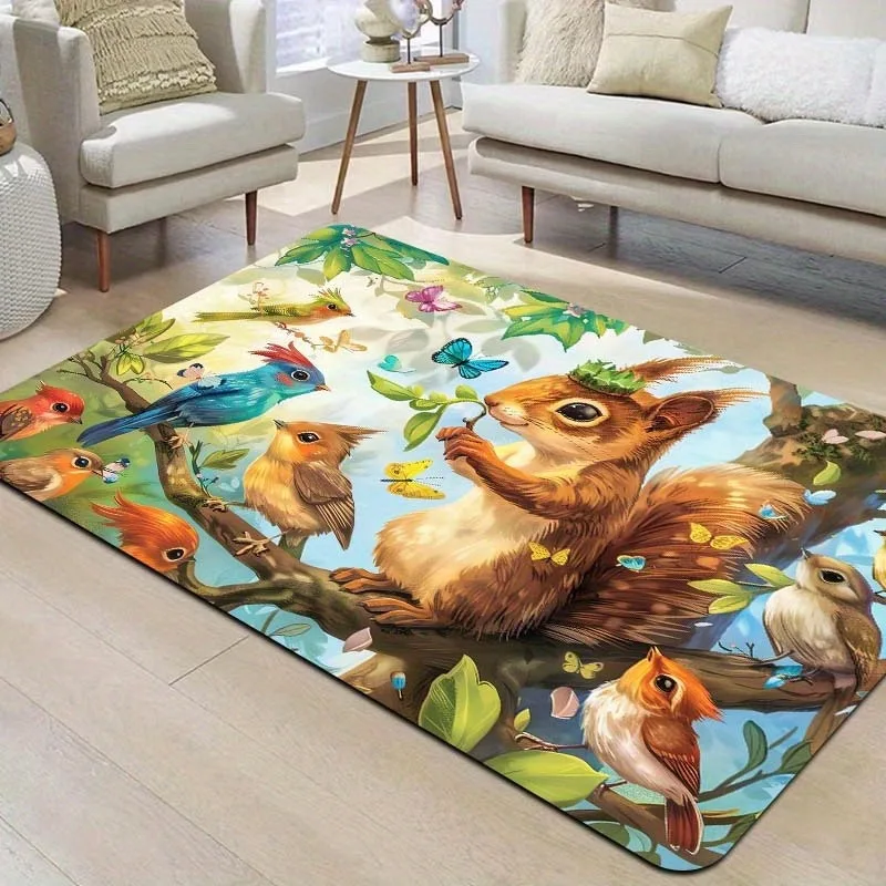 

1PC Squirrel with Birds Pattern Door Mats Kitchen Rugs Non-Slip Pop design Bathroom Rugs Bath Mat Carpet for Sink Laundry Decor