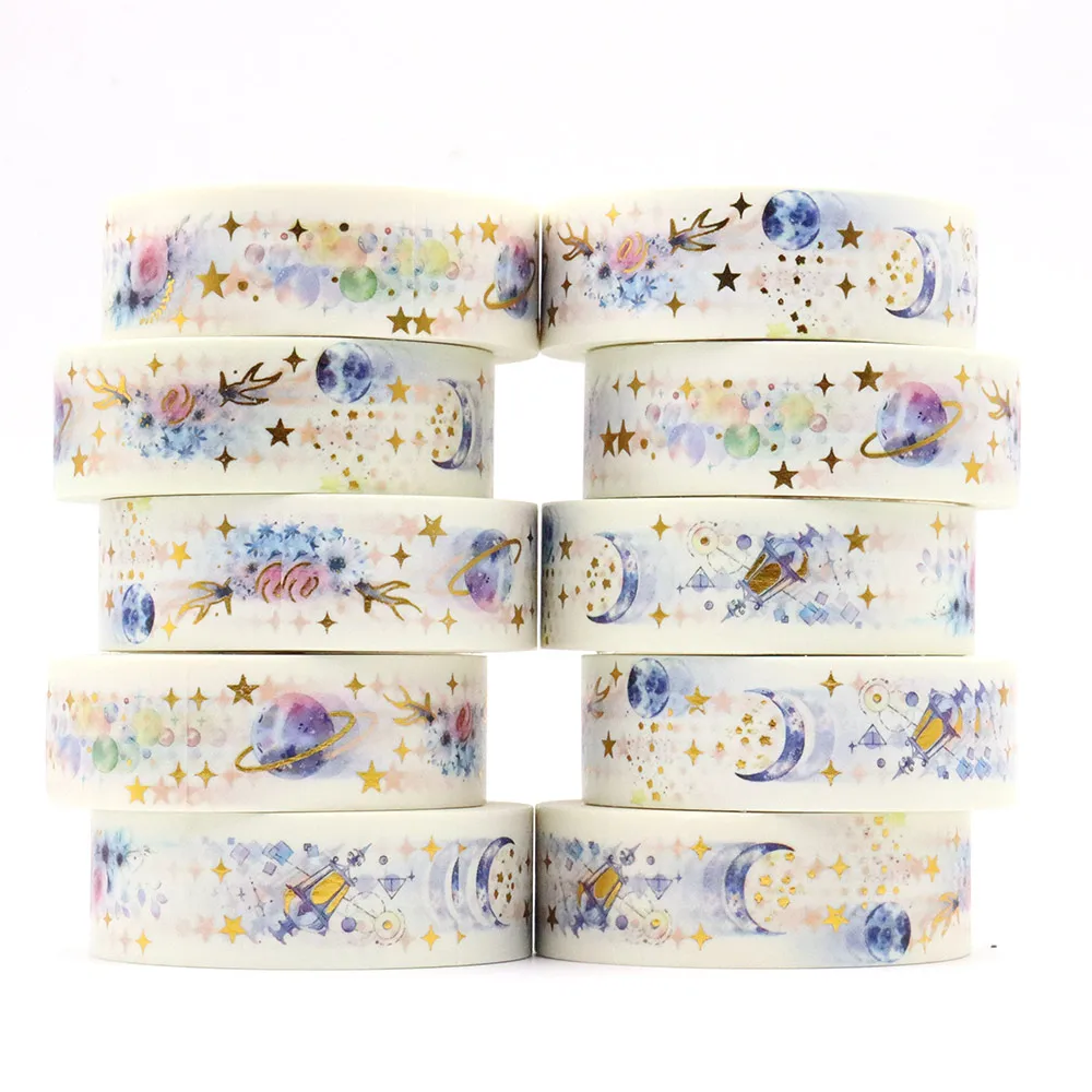 1PC 15mm*10m Gold Foil Halloween Moon Star Earth Washi Tapes  Adhesive Stationery Office Supplies Masking Tape