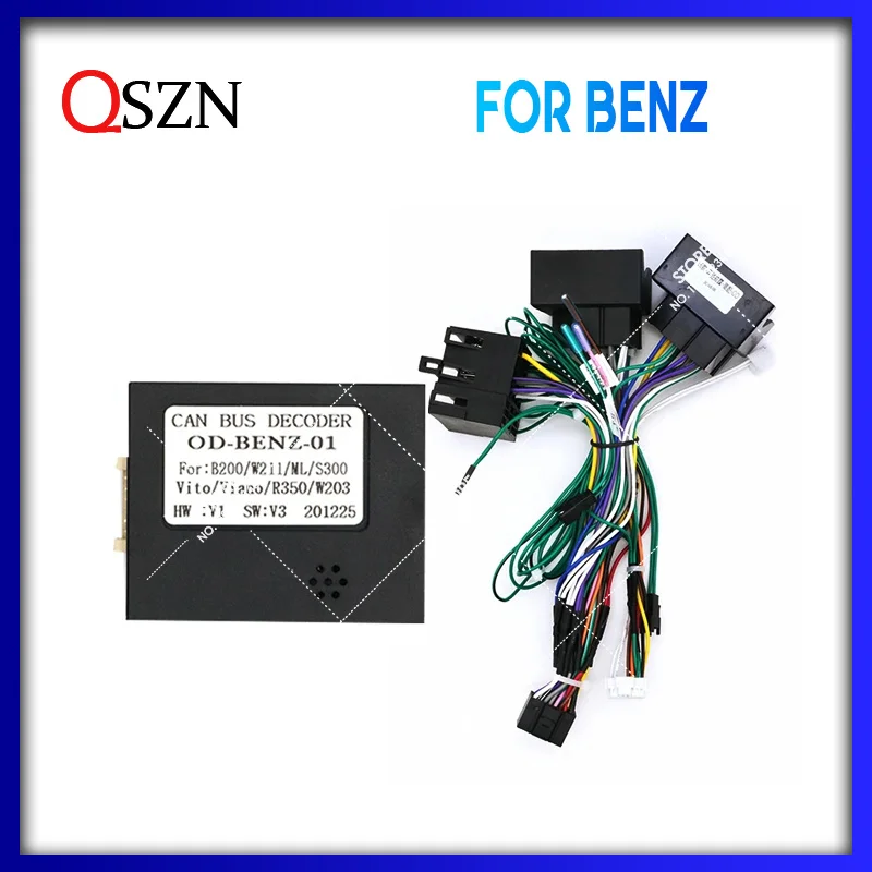 

QSZN For Benz B200 ML W164 W169 VITO CLK GLK/C-Class Car Radio Canbus Box Decoder Wiring Harness Adapter Power Cable OD-BENZ-01