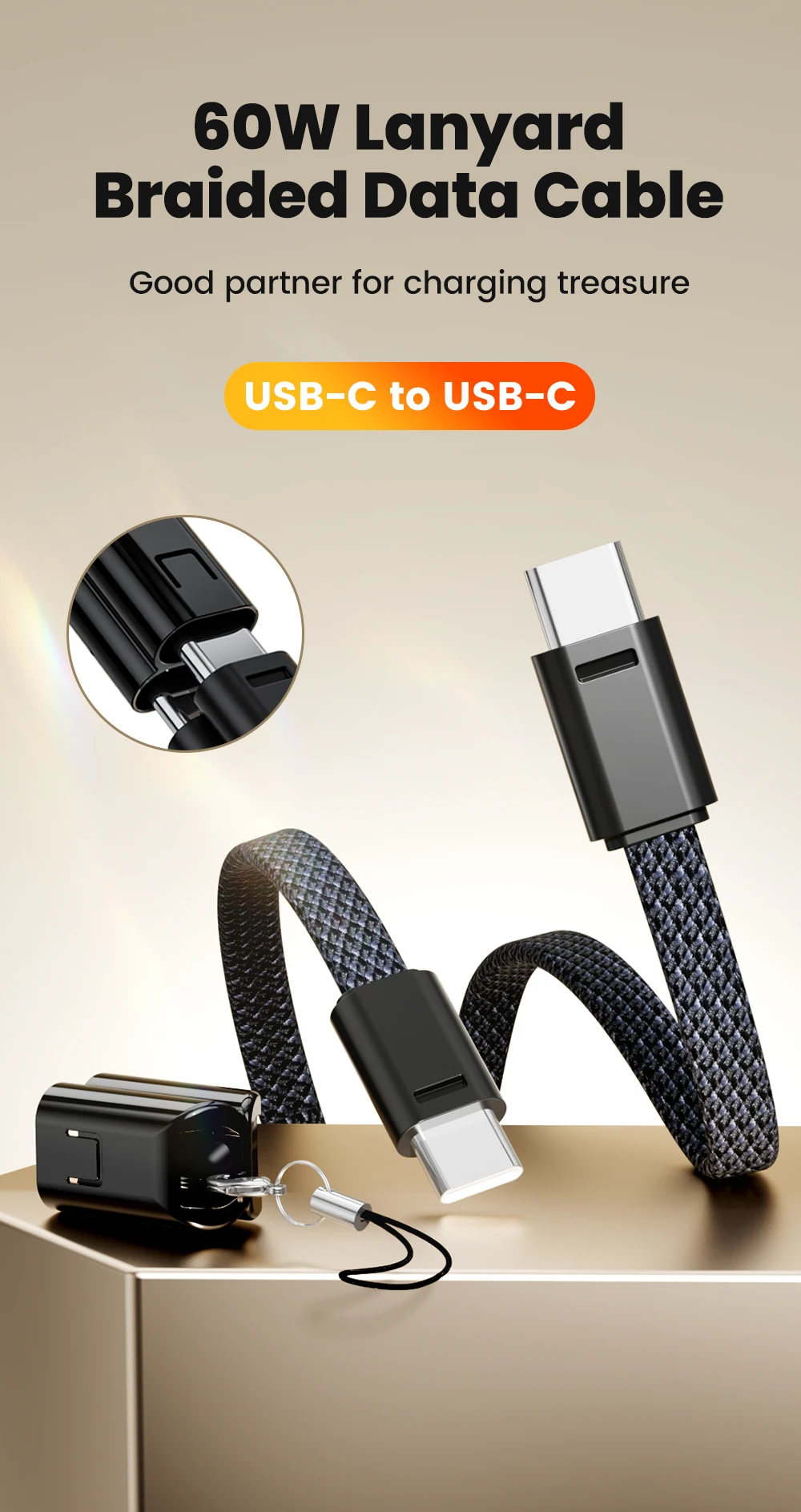 60W 16.5cm Short Type C To USB C Cable Fast Charging Type C To Type C Data Cable For Xiaomi Samsung Huawei Power Bank Wire