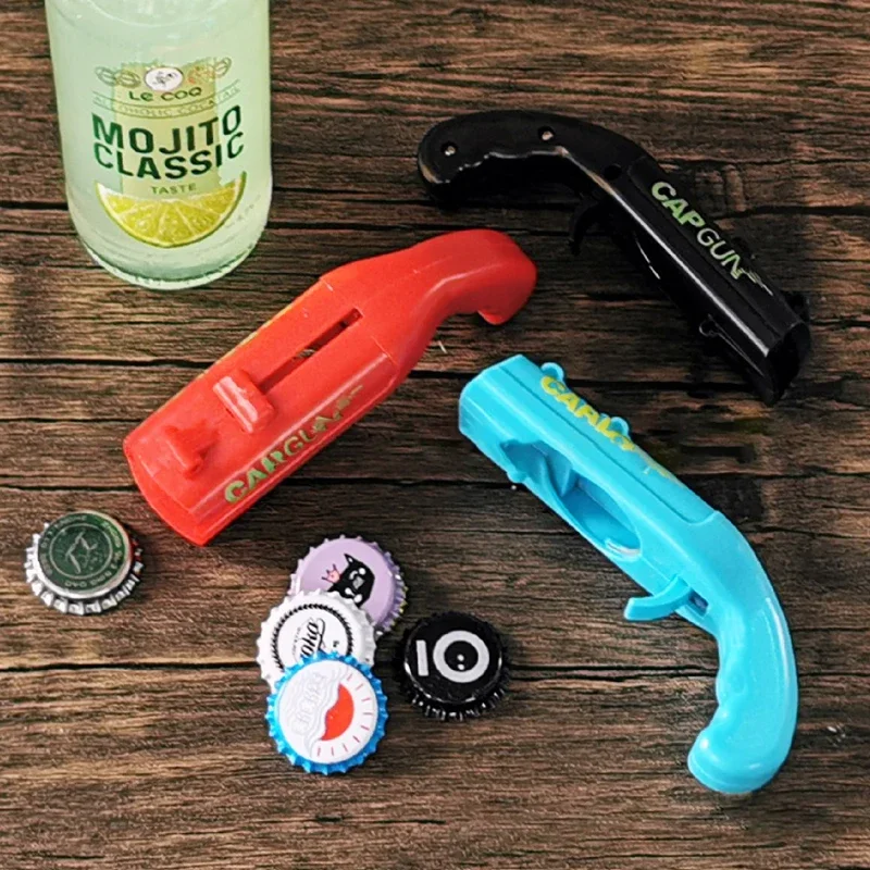 Creative Gun Bottle Opener Portable Drink Wine Corkscrew Flying Cap Launcher Shooter Drinking Game Toy Bar Tool Kitchen Gadget